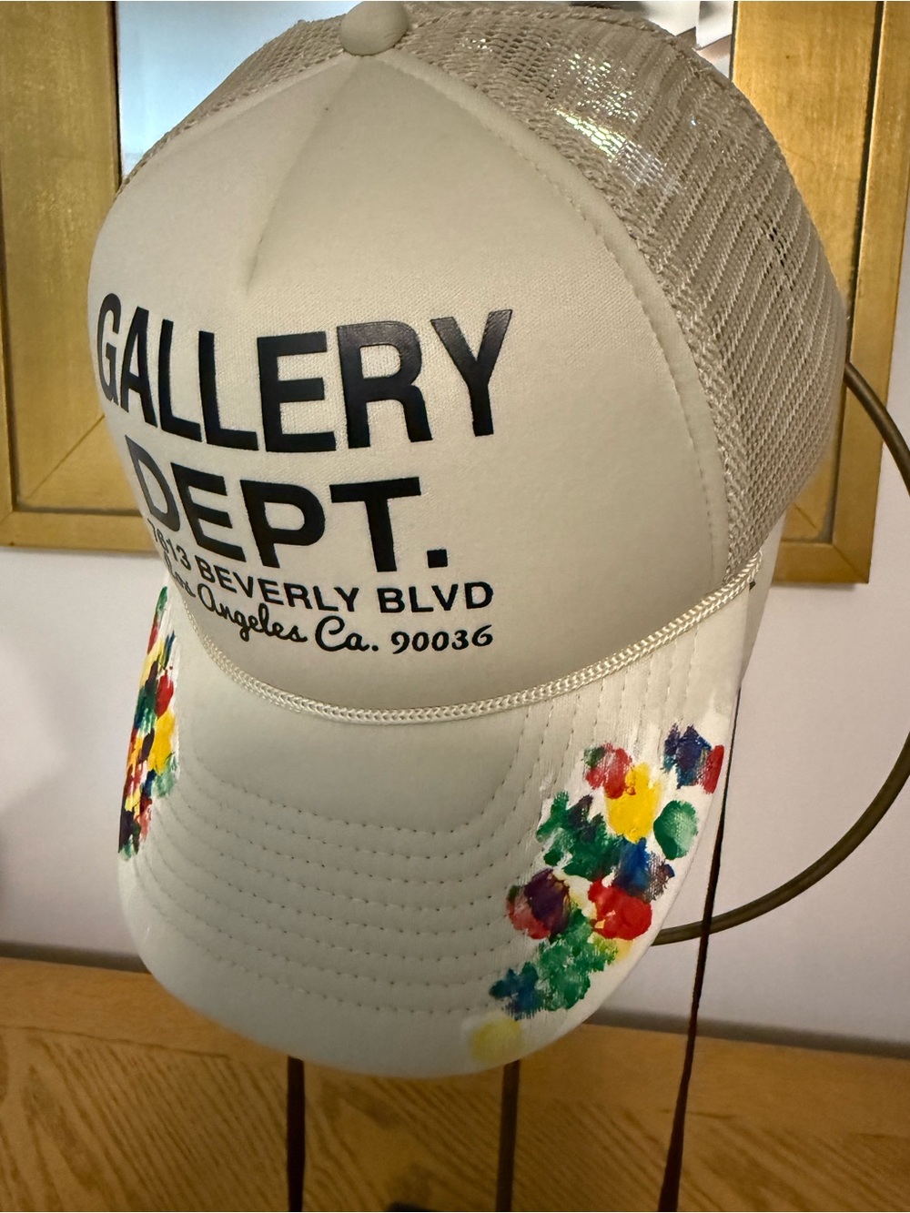 Gallery Dept Beige Trucker Hat with Multicolor Paint Accents